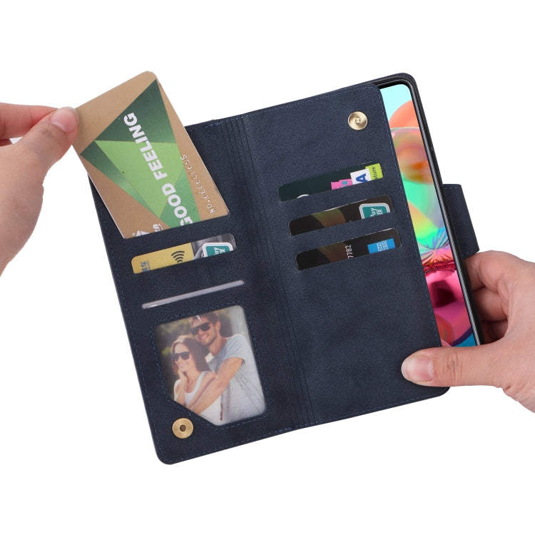 For Samsung Galaxy A71 Rivet Buckle 9 Cards Three Fold Leather Phone Case