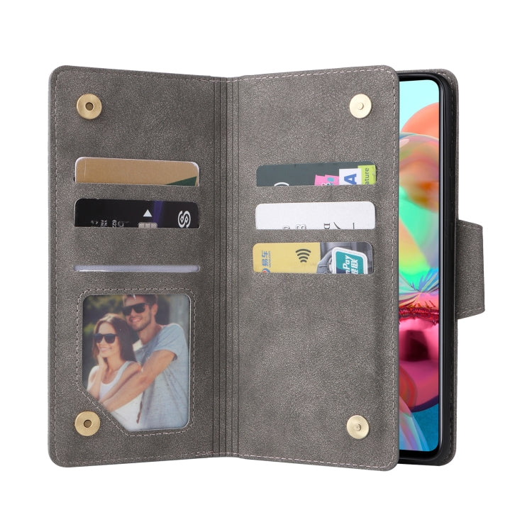 For Samsung Galaxy A71 Rivet Buckle 9 Cards Three Fold Leather Phone Case