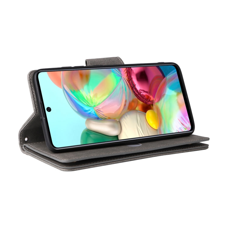 For Samsung Galaxy A71 Rivet Buckle 9 Cards Three Fold Leather Phone Case