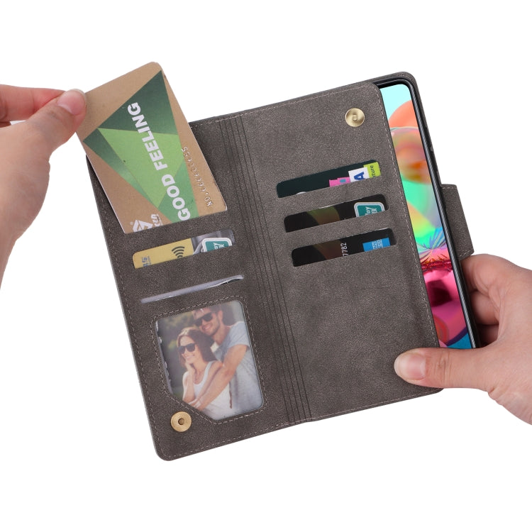 For Samsung Galaxy A71 Rivet Buckle 9 Cards Three Fold Leather Phone Case