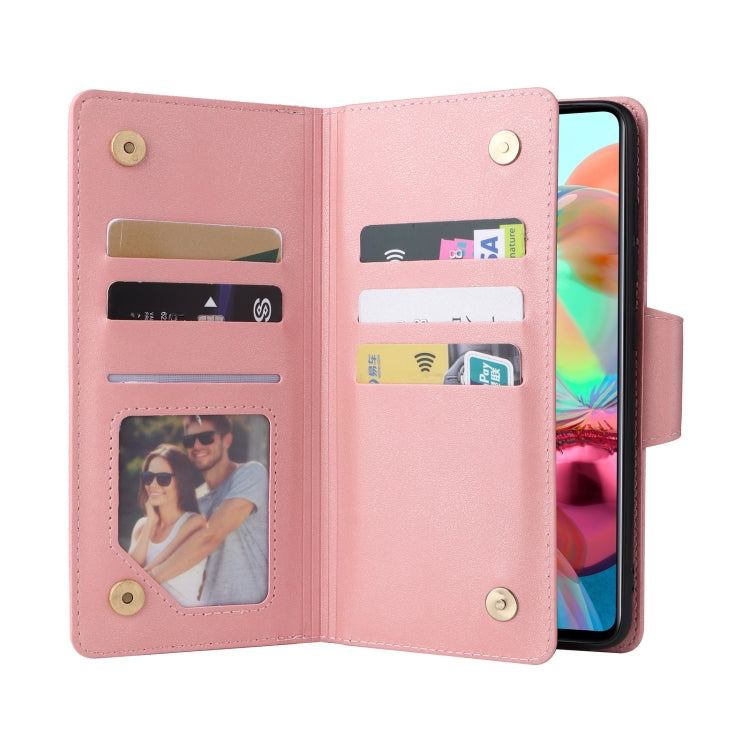 For Samsung Galaxy A71 Rivet Buckle 9 Cards Three Fold Leather Phone Case