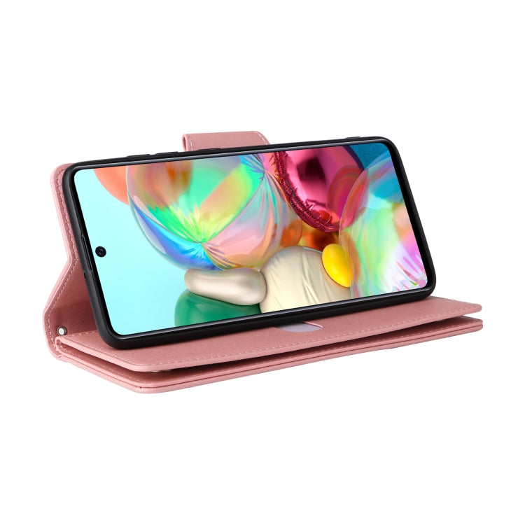 For Samsung Galaxy A71 Rivet Buckle 9 Cards Three Fold Leather Phone Case