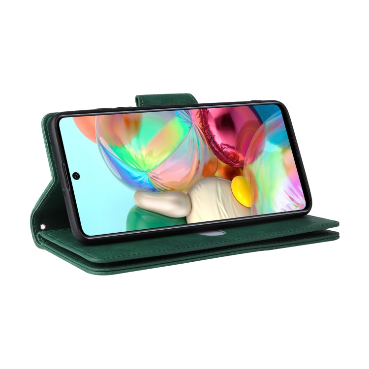 For Samsung Galaxy A71 Rivet Buckle 9 Cards Three Fold Leather Phone Case