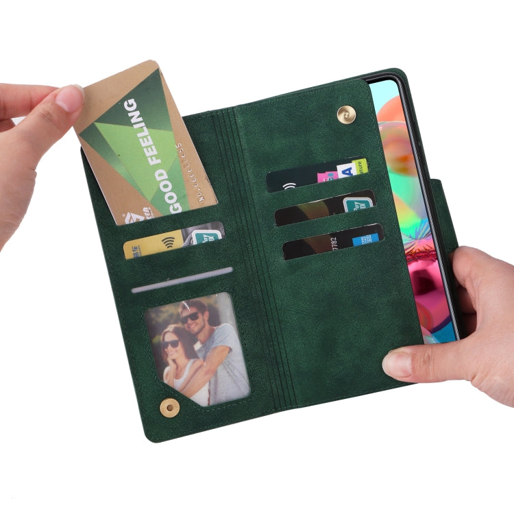 For Samsung Galaxy A71 Rivet Buckle 9 Cards Three Fold Leather Phone Case