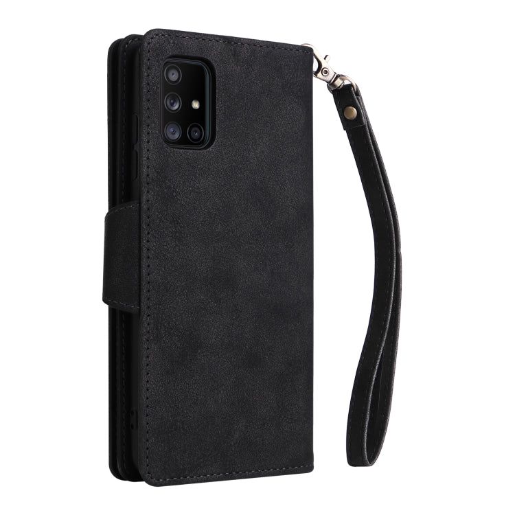 For Samsung Galaxy A71 5G Rivet Buckle 9 Cards Three Fold Leather Phone Case