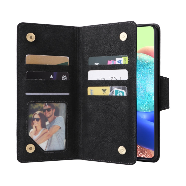 For Samsung Galaxy A71 5G Rivet Buckle 9 Cards Three Fold Leather Phone Case