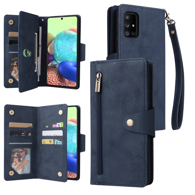 For Samsung Galaxy A71 5G Rivet Buckle 9 Cards Three Fold Leather Phone Case