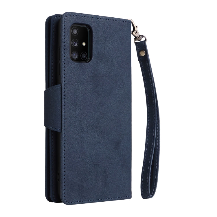 For Samsung Galaxy A71 5G Rivet Buckle 9 Cards Three Fold Leather Phone Case