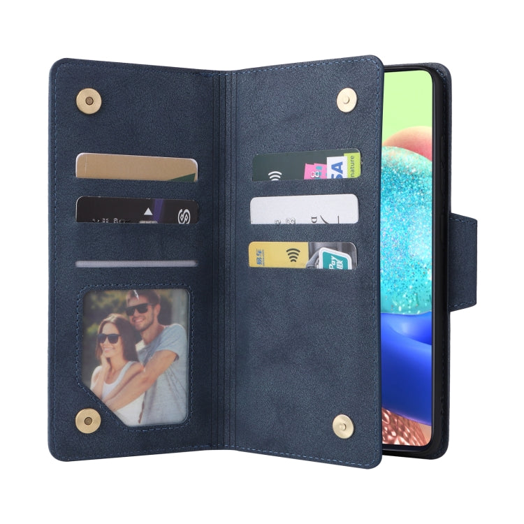 For Samsung Galaxy A71 5G Rivet Buckle 9 Cards Three Fold Leather Phone Case