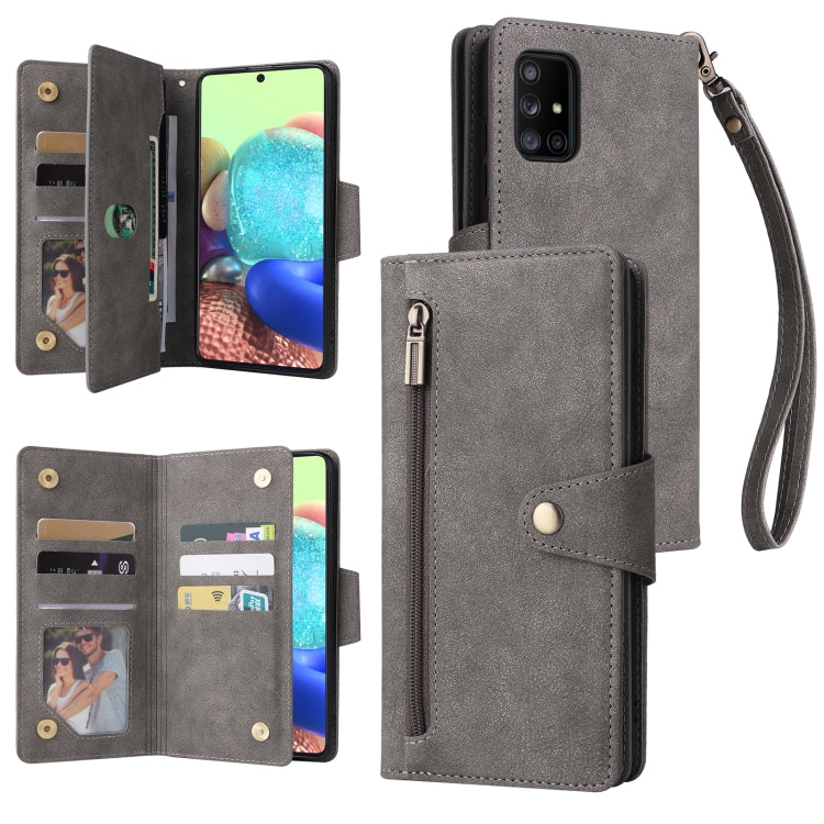 For Samsung Galaxy A71 5G Rivet Buckle 9 Cards Three Fold Leather Phone Case