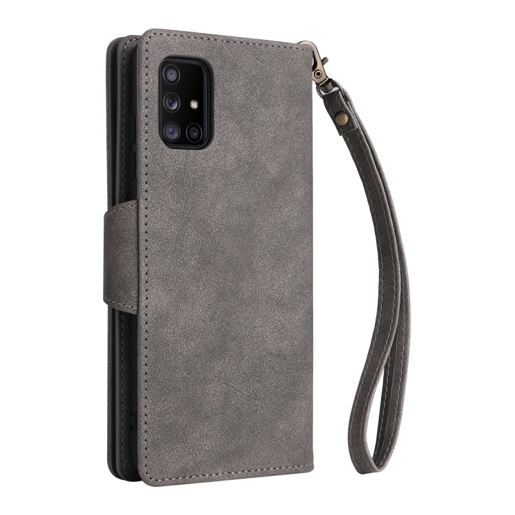 For Samsung Galaxy A71 5G Rivet Buckle 9 Cards Three Fold Leather Phone Case