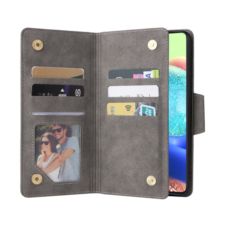 For Samsung Galaxy A71 5G Rivet Buckle 9 Cards Three Fold Leather Phone Case