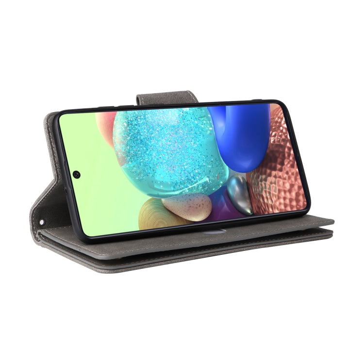 For Samsung Galaxy A71 5G Rivet Buckle 9 Cards Three Fold Leather Phone Case