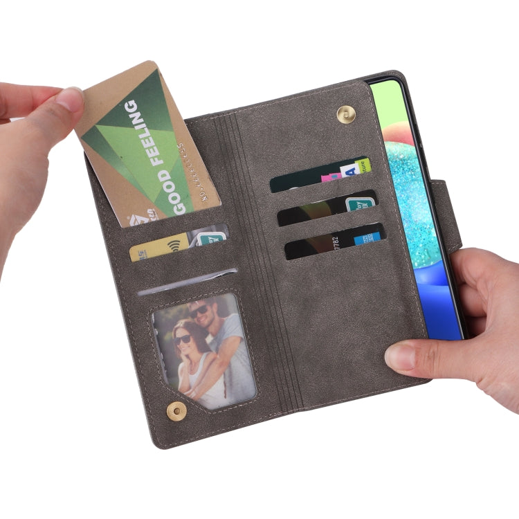 For Samsung Galaxy A71 5G Rivet Buckle 9 Cards Three Fold Leather Phone Case