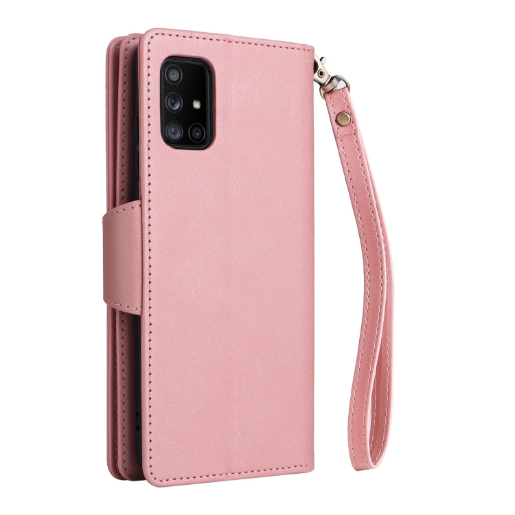 For Samsung Galaxy A71 5G Rivet Buckle 9 Cards Three Fold Leather Phone Case