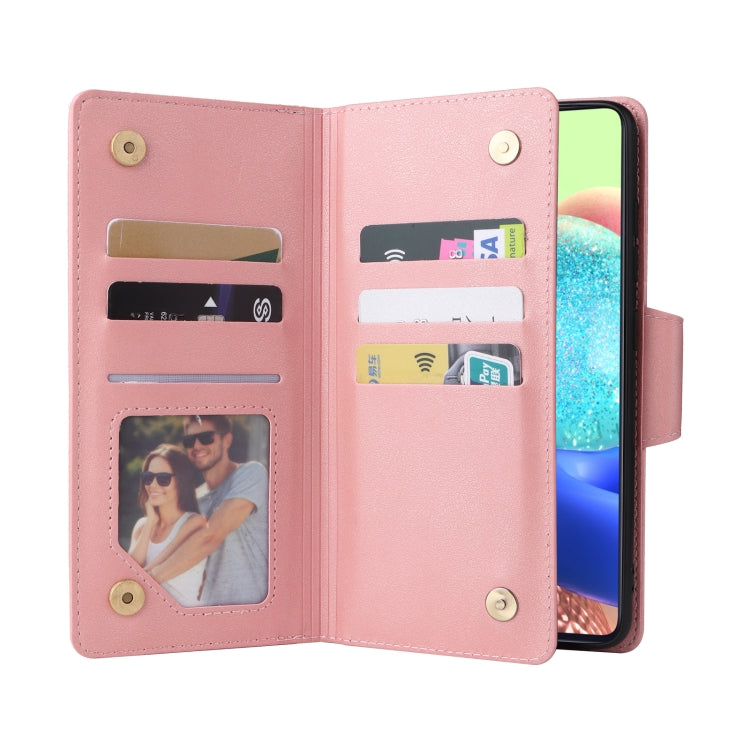 For Samsung Galaxy A71 5G Rivet Buckle 9 Cards Three Fold Leather Phone Case