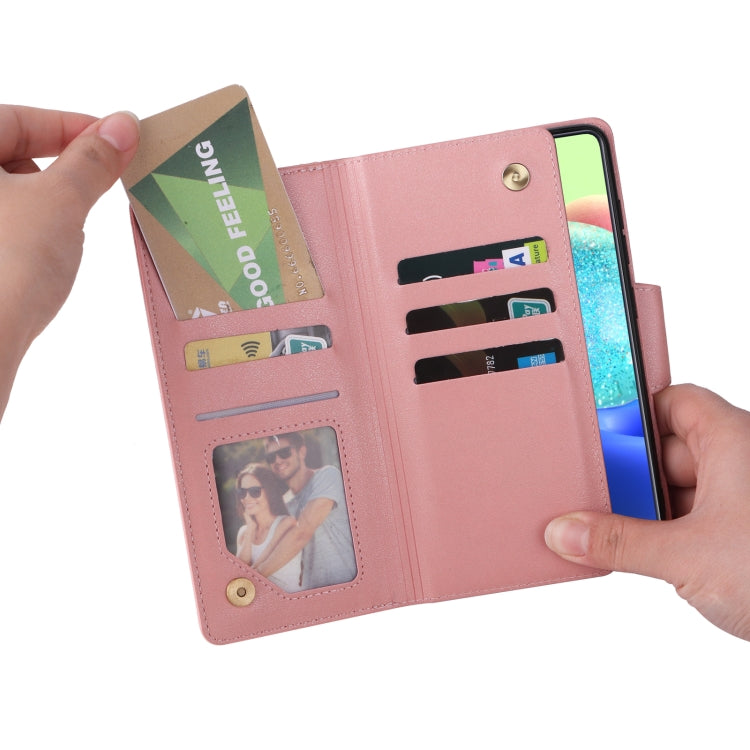 For Samsung Galaxy A71 5G Rivet Buckle 9 Cards Three Fold Leather Phone Case