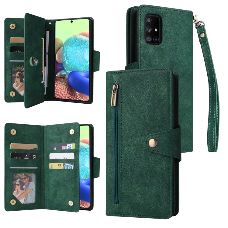 For Samsung Galaxy A71 5G Rivet Buckle 9 Cards Three Fold Leather Phone Case