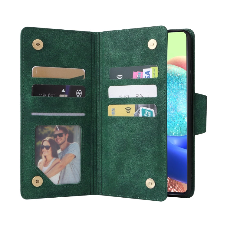 For Samsung Galaxy A71 5G Rivet Buckle 9 Cards Three Fold Leather Phone Case