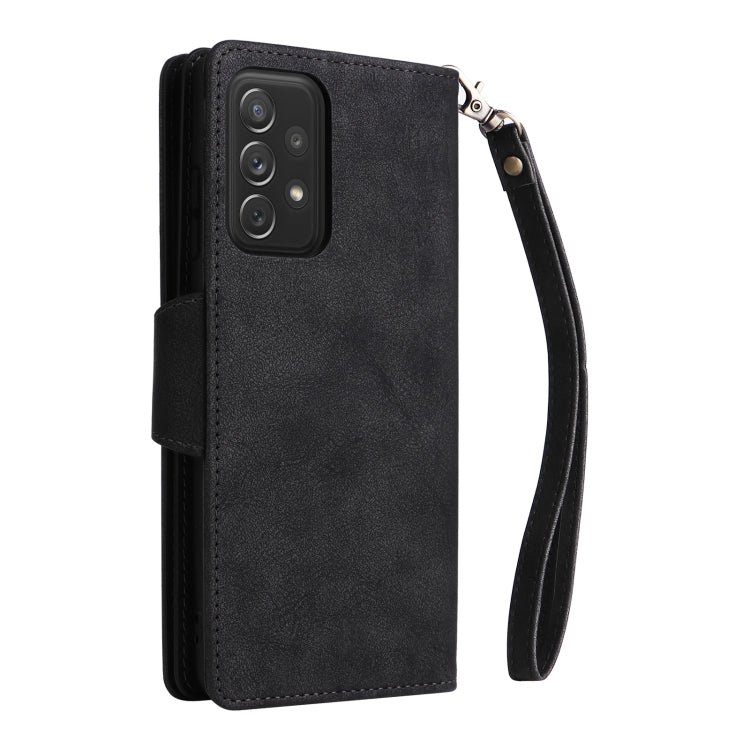 For Samsung Galaxy A72 Rivet Buckle 9 Cards Three Fold Leather Phone Case