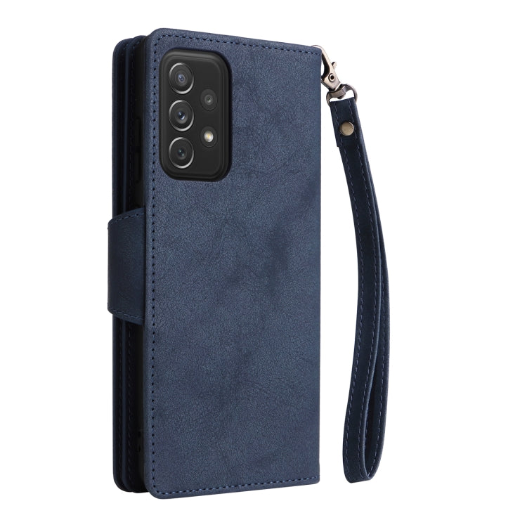 For Samsung Galaxy A72 Rivet Buckle 9 Cards Three Fold Leather Phone Case