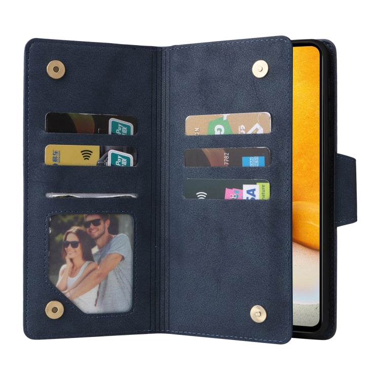 For Samsung Galaxy A72 Rivet Buckle 9 Cards Three Fold Leather Phone Case