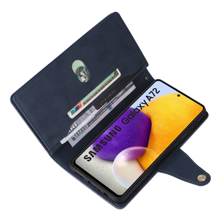 For Samsung Galaxy A72 Rivet Buckle 9 Cards Three Fold Leather Phone Case