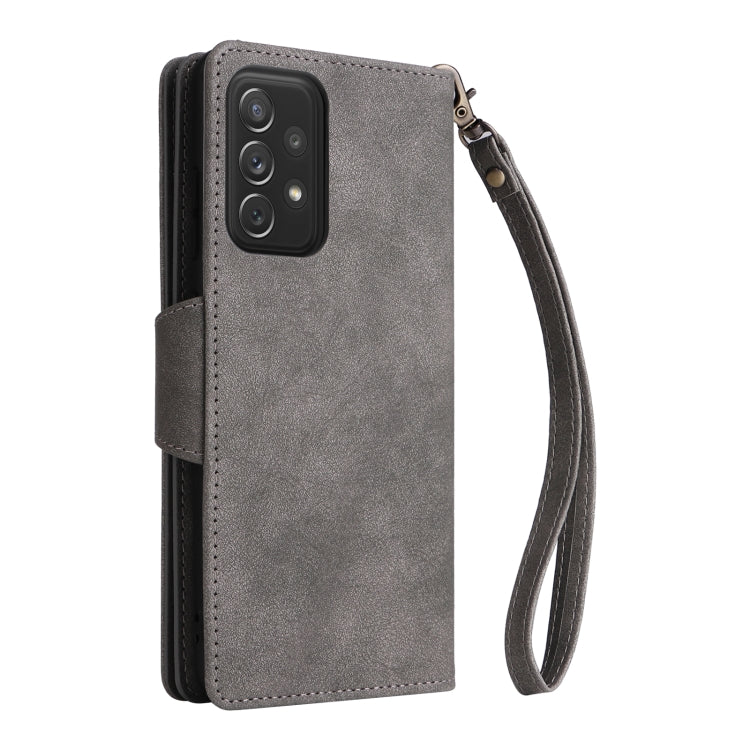 For Samsung Galaxy A72 Rivet Buckle 9 Cards Three Fold Leather Phone Case
