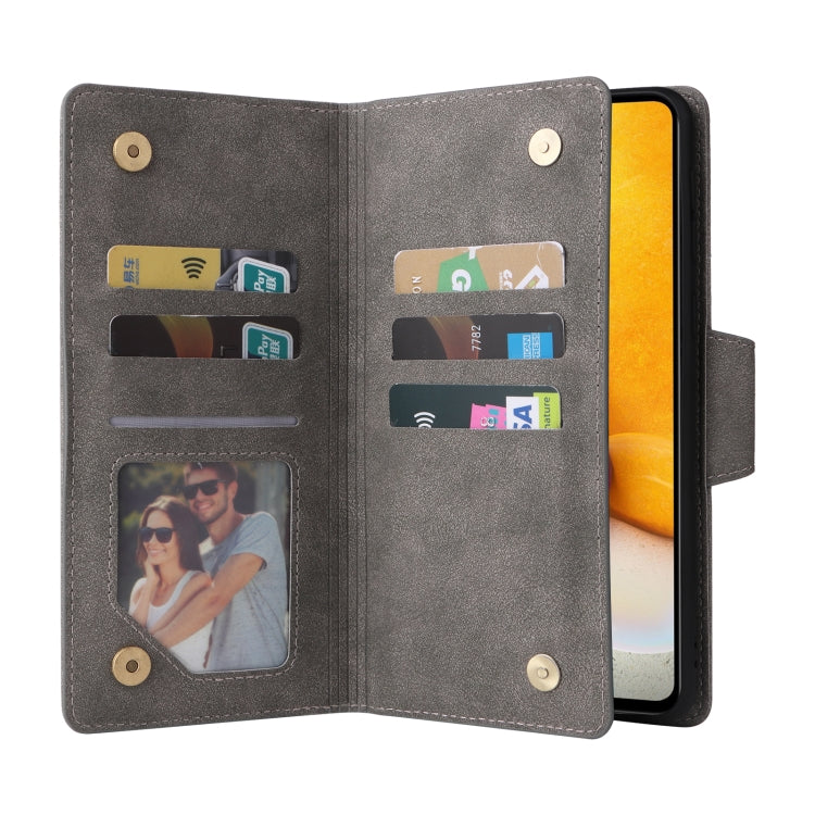 For Samsung Galaxy A72 Rivet Buckle 9 Cards Three Fold Leather Phone Case