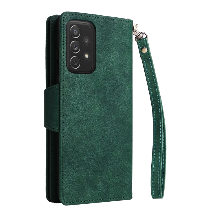 For Samsung Galaxy A72 Rivet Buckle 9 Cards Three Fold Leather Phone Case