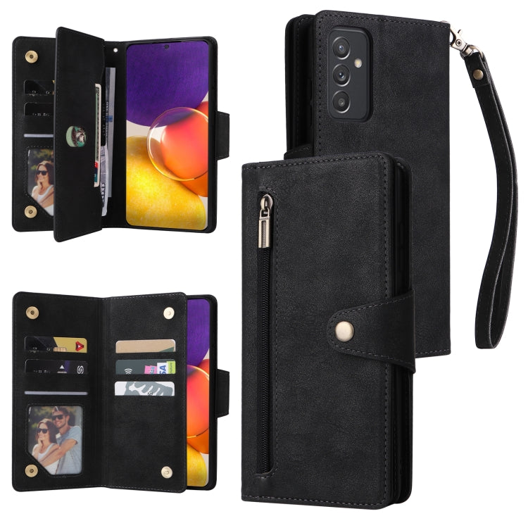 For Samsung Galaxy A82 Rivet Buckle 9 Cards Three Fold Leather Phone Case