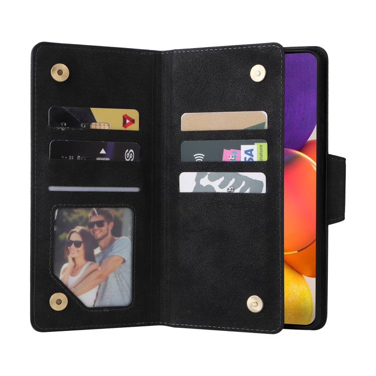 For Samsung Galaxy A82 Rivet Buckle 9 Cards Three Fold Leather Phone Case