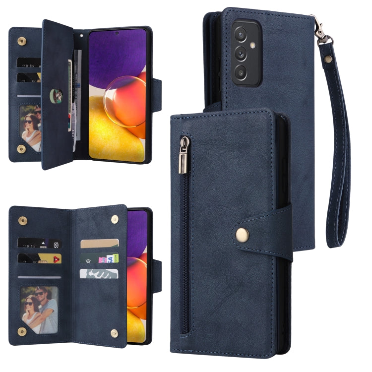 For Samsung Galaxy A82 Rivet Buckle 9 Cards Three Fold Leather Phone Case