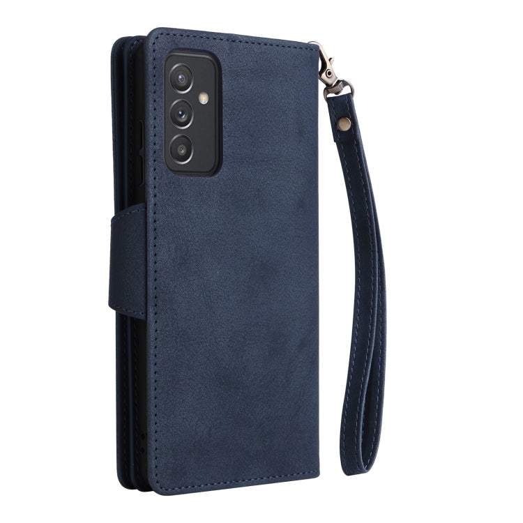 For Samsung Galaxy A82 Rivet Buckle 9 Cards Three Fold Leather Phone Case