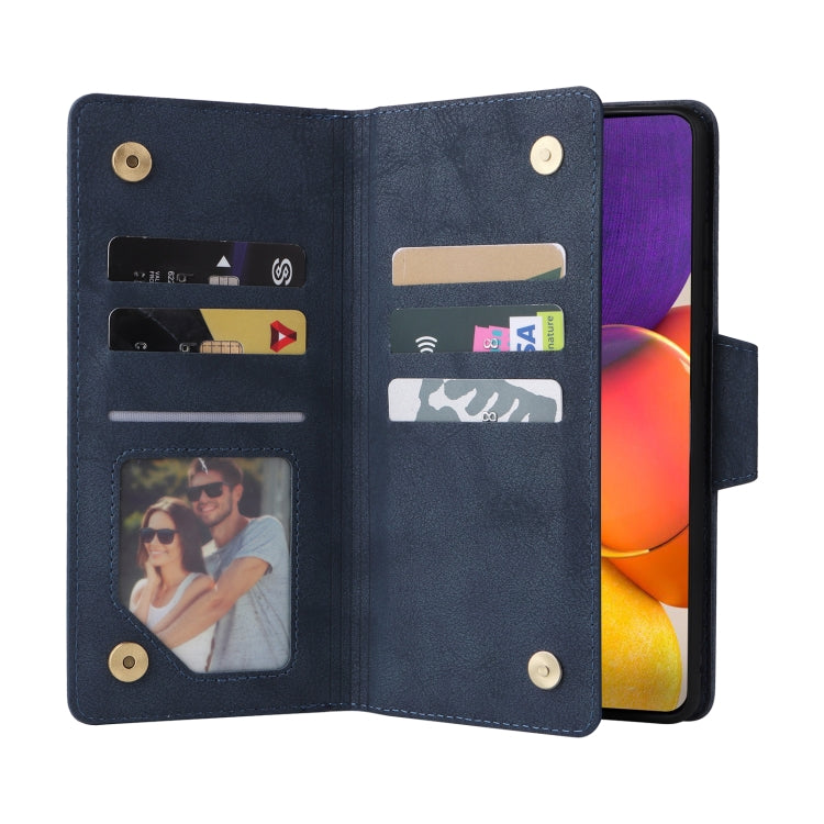 For Samsung Galaxy A82 Rivet Buckle 9 Cards Three Fold Leather Phone Case
