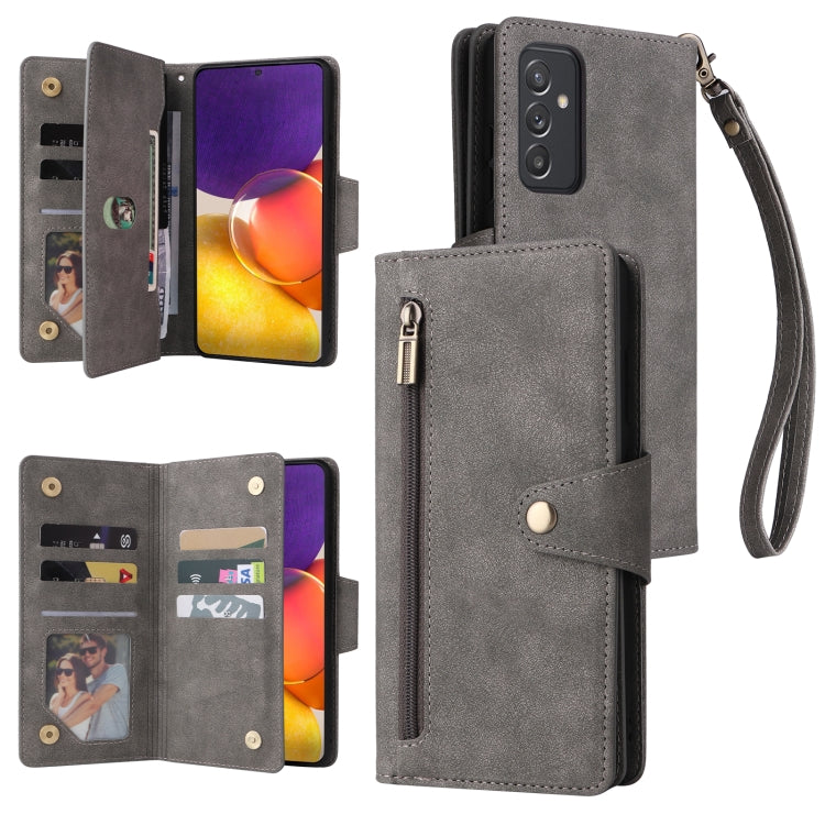 For Samsung Galaxy A82 Rivet Buckle 9 Cards Three Fold Leather Phone Case