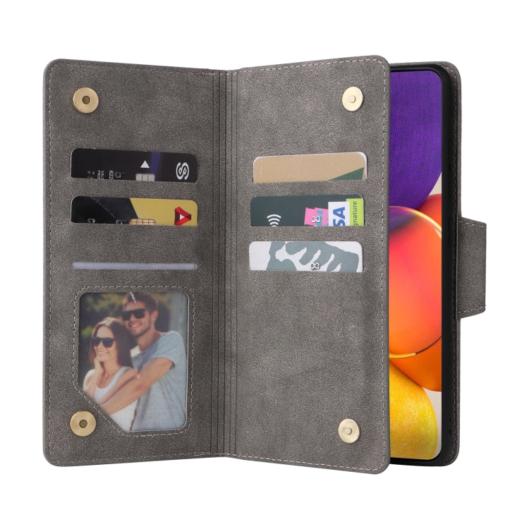 For Samsung Galaxy A82 Rivet Buckle 9 Cards Three Fold Leather Phone Case