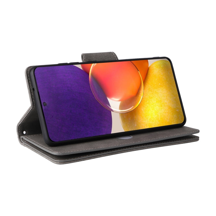 For Samsung Galaxy A82 Rivet Buckle 9 Cards Three Fold Leather Phone Case