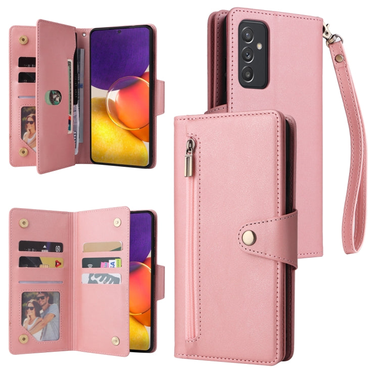 For Samsung Galaxy A82 Rivet Buckle 9 Cards Three Fold Leather Phone Case