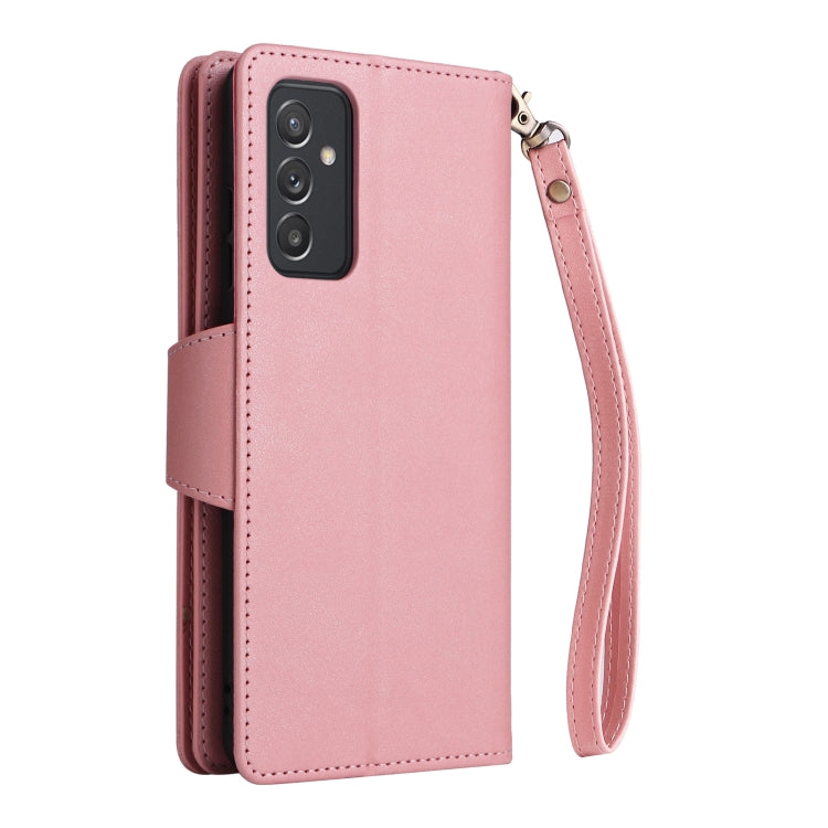 For Samsung Galaxy A82 Rivet Buckle 9 Cards Three Fold Leather Phone Case