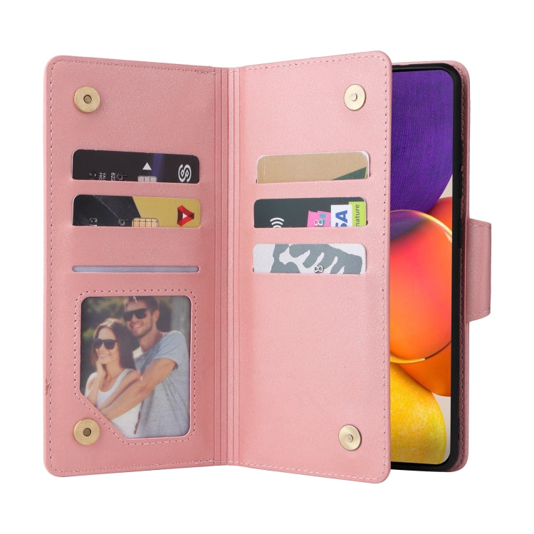 For Samsung Galaxy A82 Rivet Buckle 9 Cards Three Fold Leather Phone Case