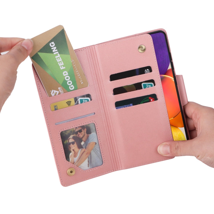 For Samsung Galaxy A82 Rivet Buckle 9 Cards Three Fold Leather Phone Case