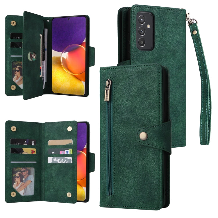 For Samsung Galaxy A82 Rivet Buckle 9 Cards Three Fold Leather Phone Case
