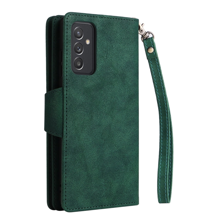 For Samsung Galaxy A82 Rivet Buckle 9 Cards Three Fold Leather Phone Case