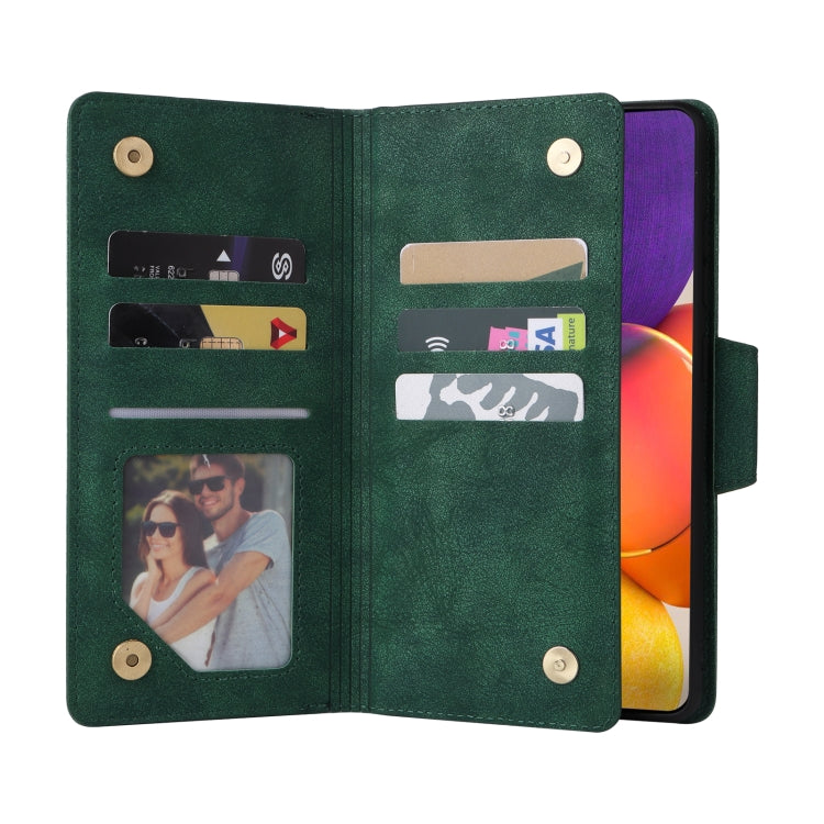 For Samsung Galaxy A82 Rivet Buckle 9 Cards Three Fold Leather Phone Case
