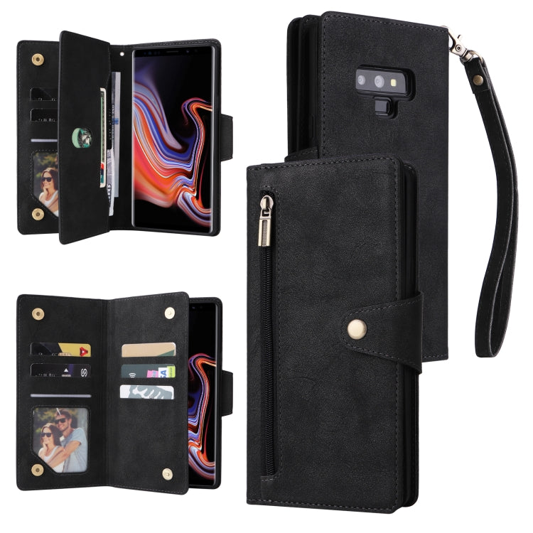 For Samsung Galaxy Note9 Rivet Buckle 9 Cards Three Fold Leather Phone Case