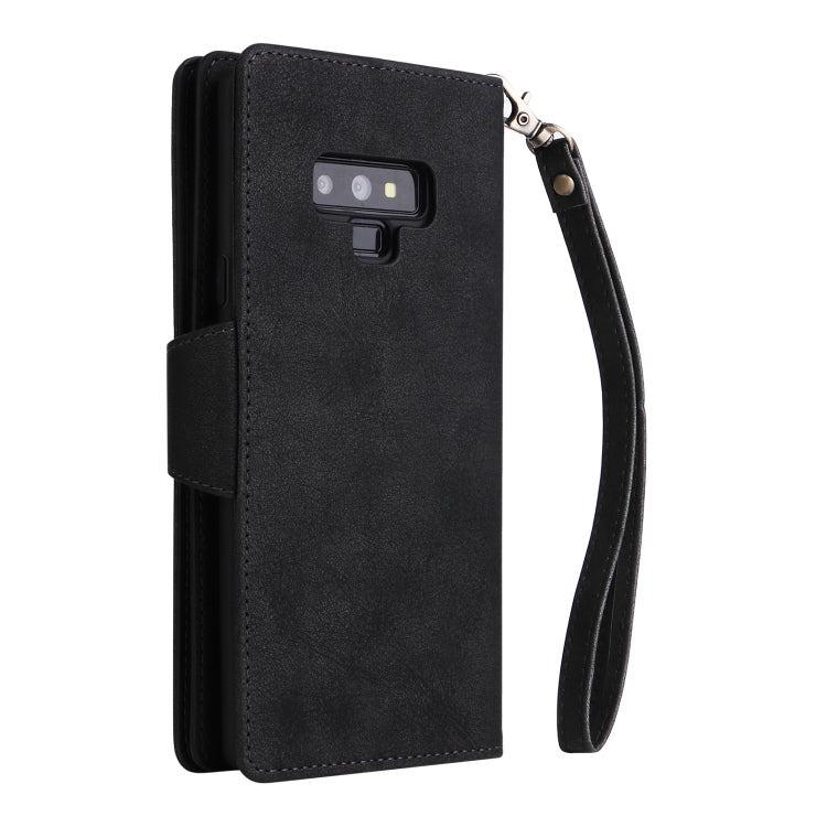 For Samsung Galaxy Note9 Rivet Buckle 9 Cards Three Fold Leather Phone Case
