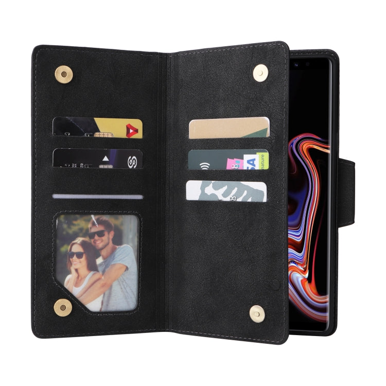 For Samsung Galaxy Note9 Rivet Buckle 9 Cards Three Fold Leather Phone Case