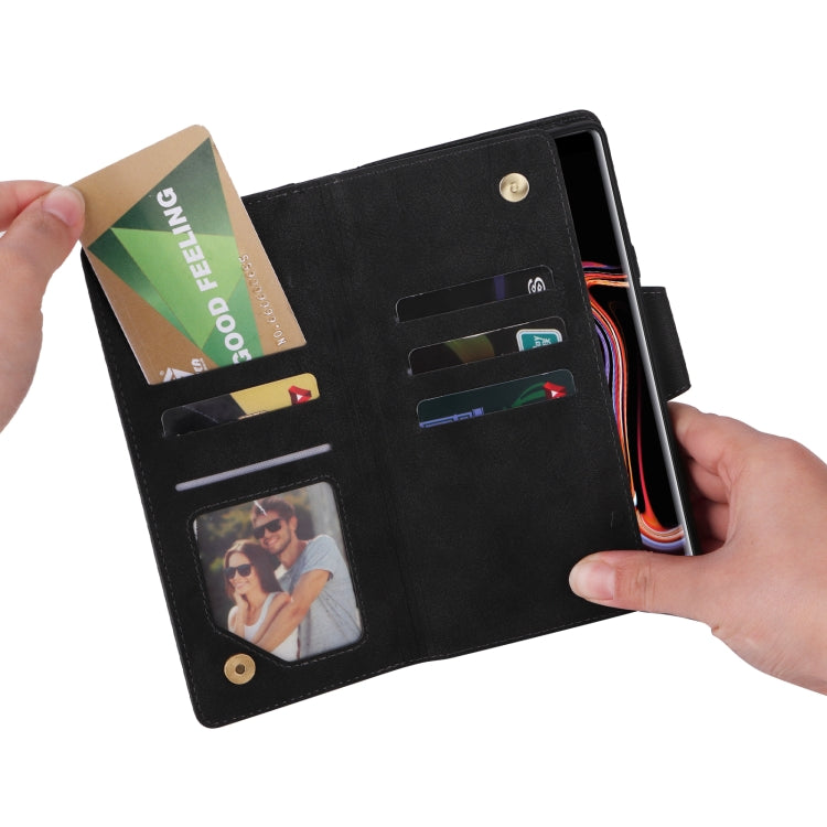 For Samsung Galaxy Note9 Rivet Buckle 9 Cards Three Fold Leather Phone Case