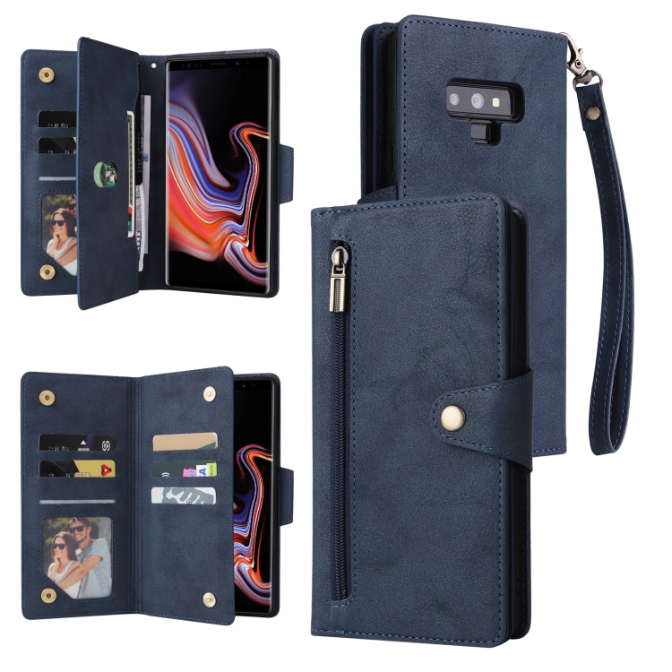 For Samsung Galaxy Note9 Rivet Buckle 9 Cards Three Fold Leather Phone Case